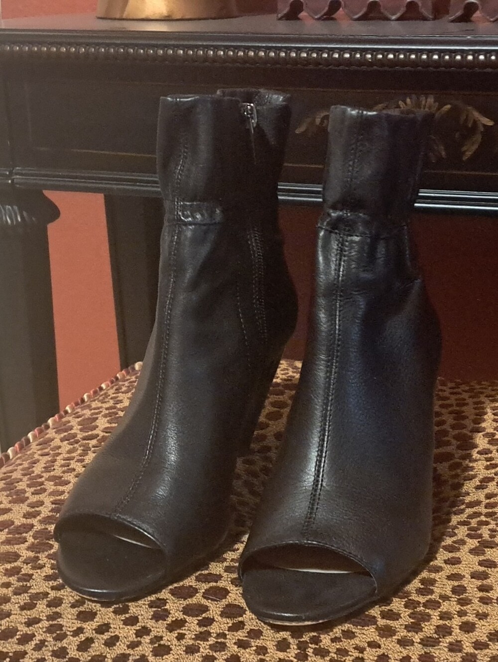 Vince Camuto Black Peep-Toe Ankle Booties with Side Zipper